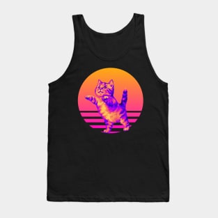 Playful Cat Retro Sunset Tank Top